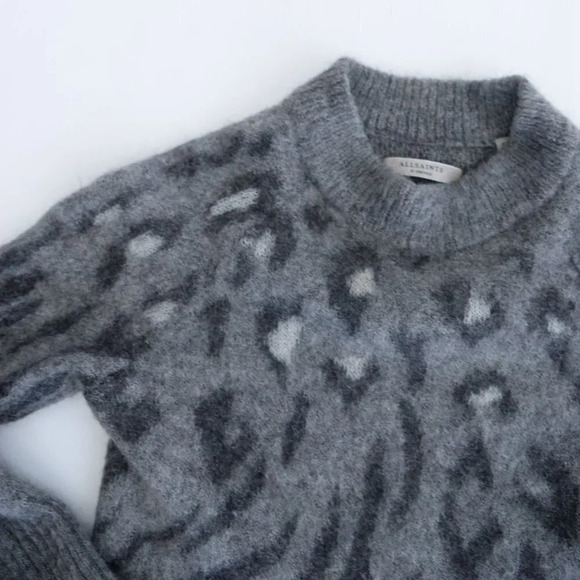 All Saints Grey Animal Print 55% Mohair, 13% Wool Crewneck Sweater XSmall - Picture 10 of 14
